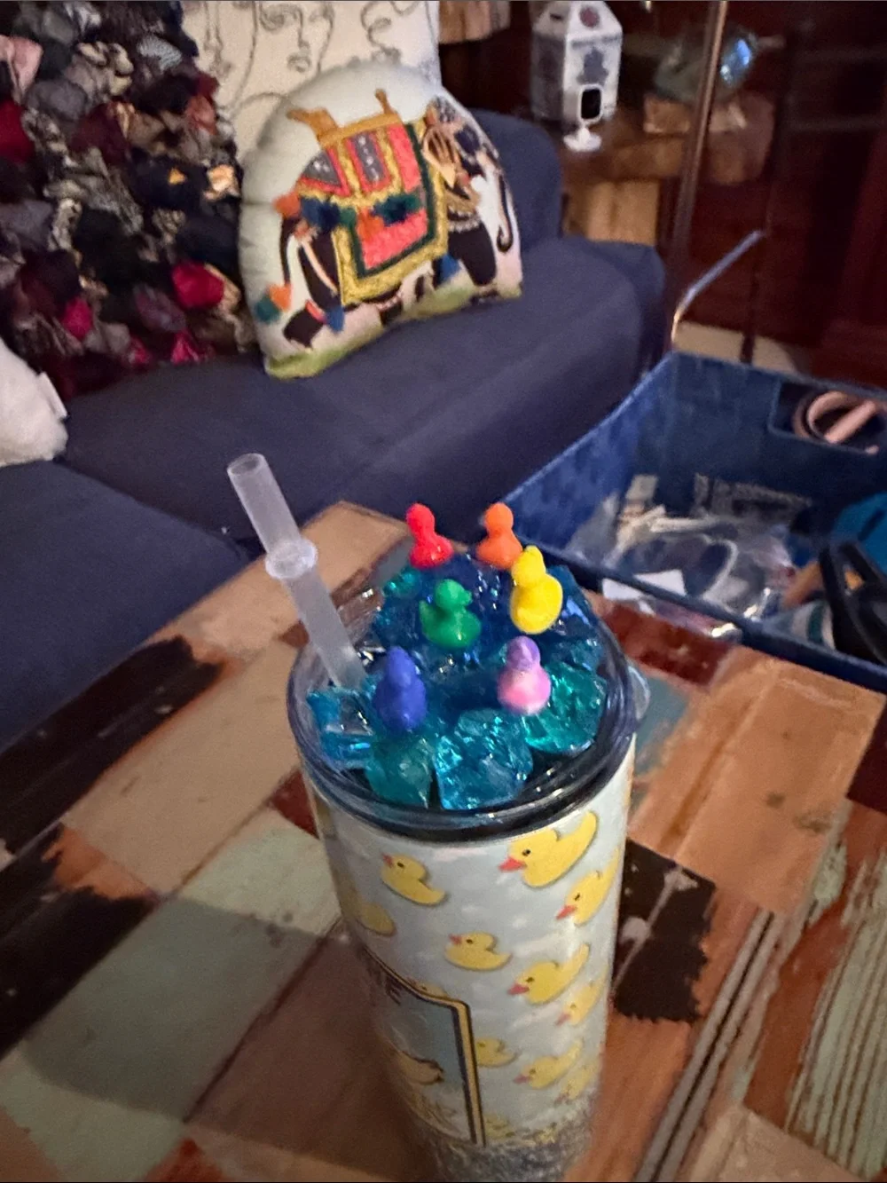 Rubber Duck Pattern Travel Tumbler with Colorful Duck Charm Lid